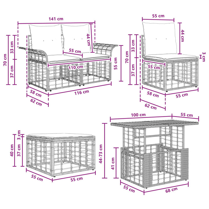 Havesofa Sæt 12 stk. Naturlig og Creme Hvid polyrattan