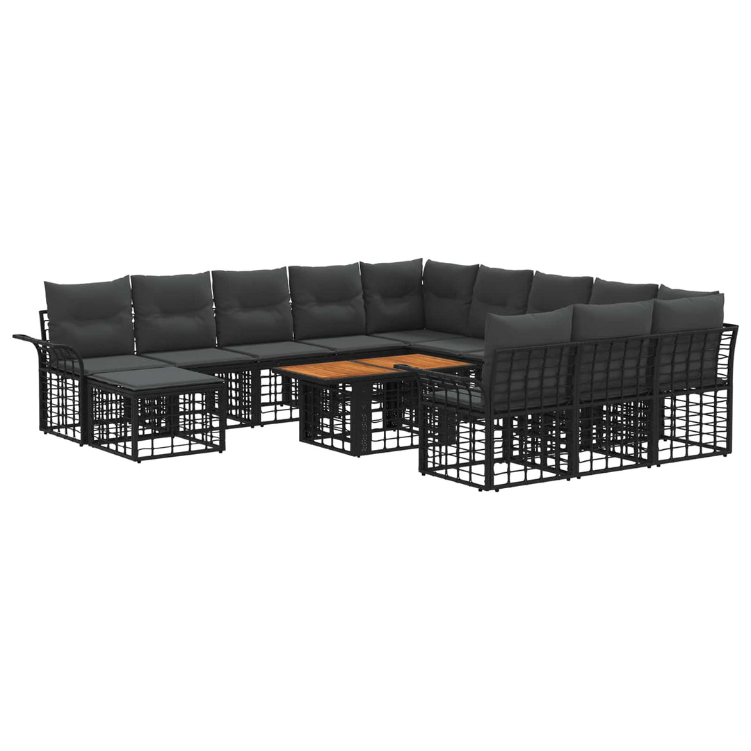 Havesofa Sæt 13 stk. Sort og Mørkegrå polyrattan