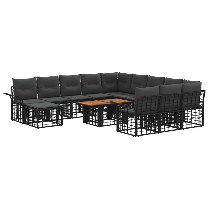Havesofa Sæt 13 stk. Sort og Mørkegrå polyrattan