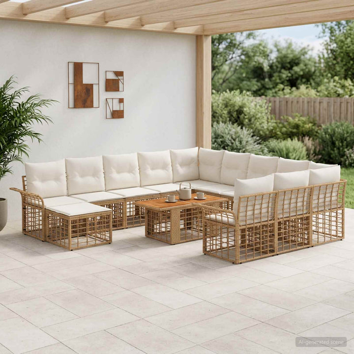 Havesofa Sæt 13 stk. Naturlig og Creme Hvid polyrattan