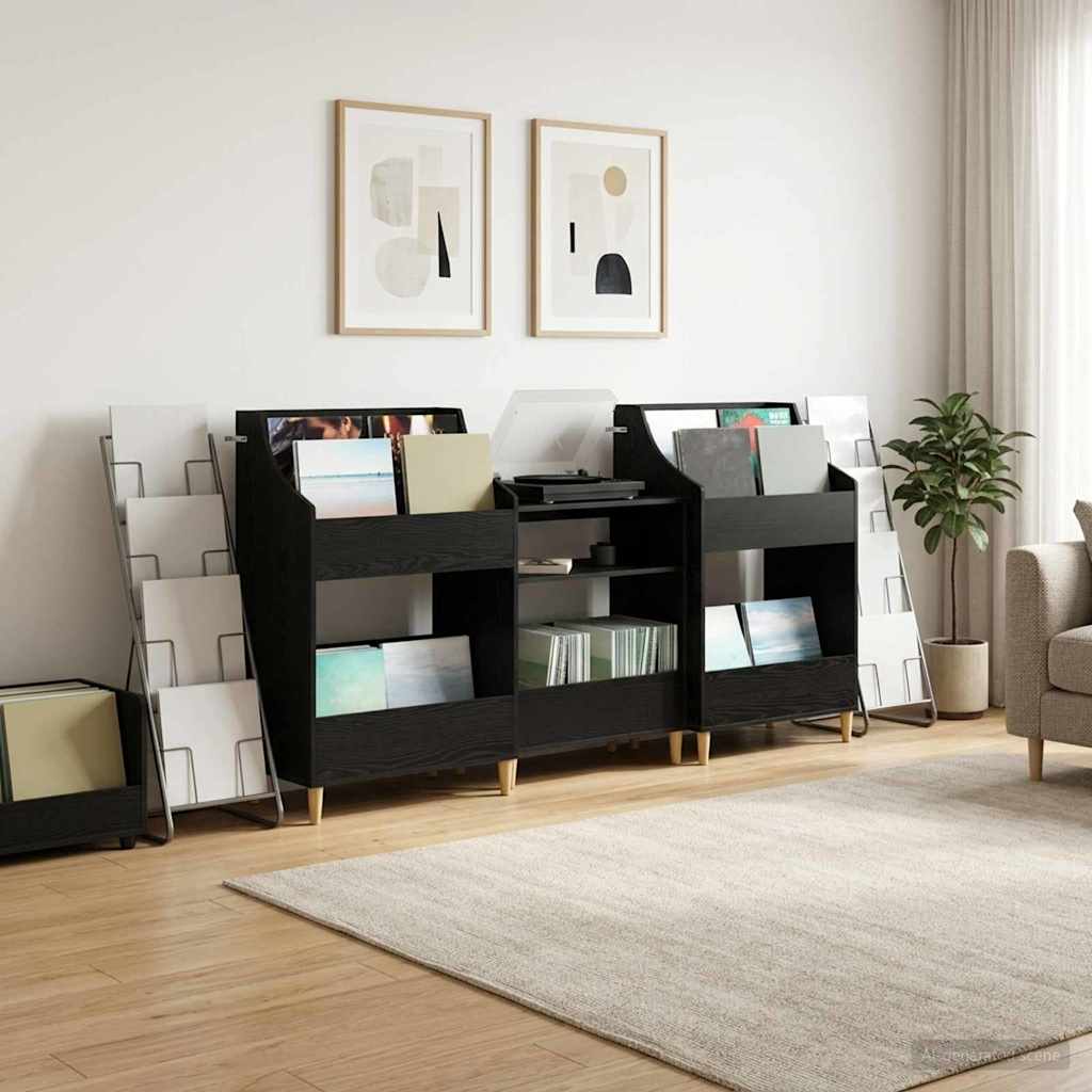 Mediehylle Sæt 3 stk. Sort eg 212 x 46 x 112 cm Konstrueret træ
