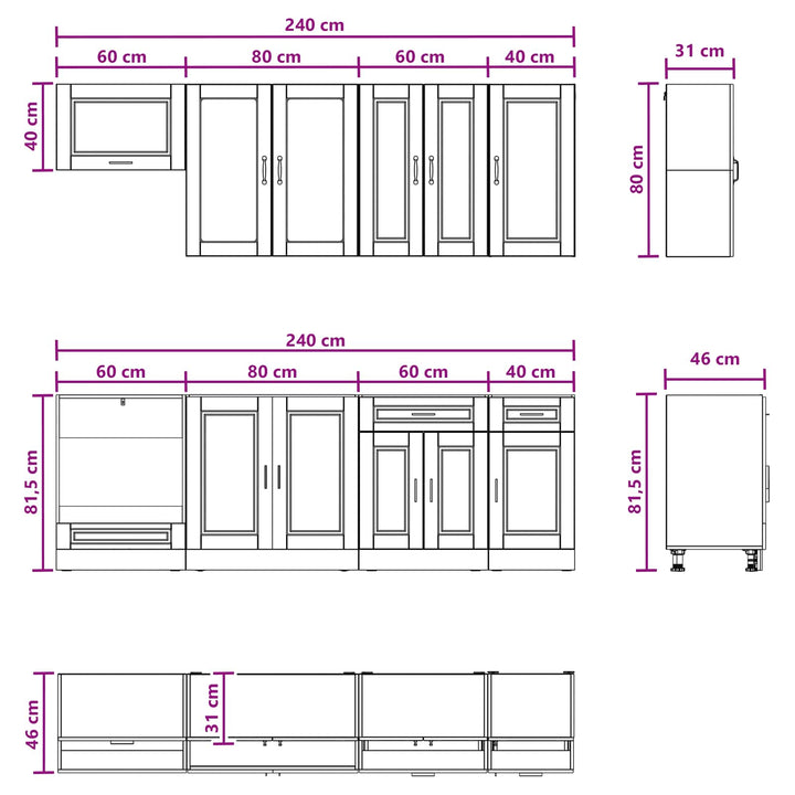 Køkken enhed PORTO 8 pcs Betongrå Konstrueret træ