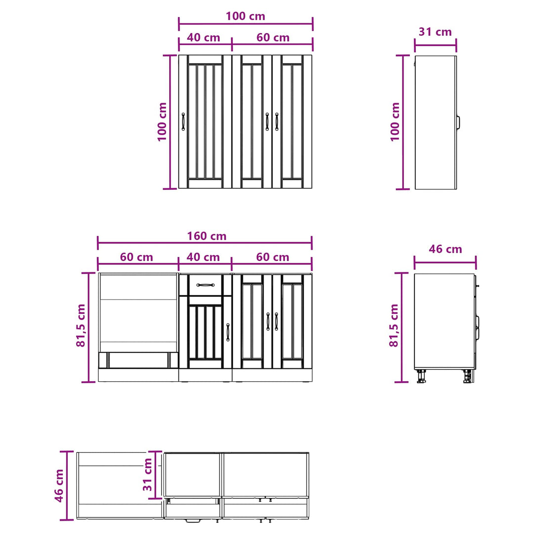 Køkken enhed LUCCA 5 pcs Sort Konstrueret træ