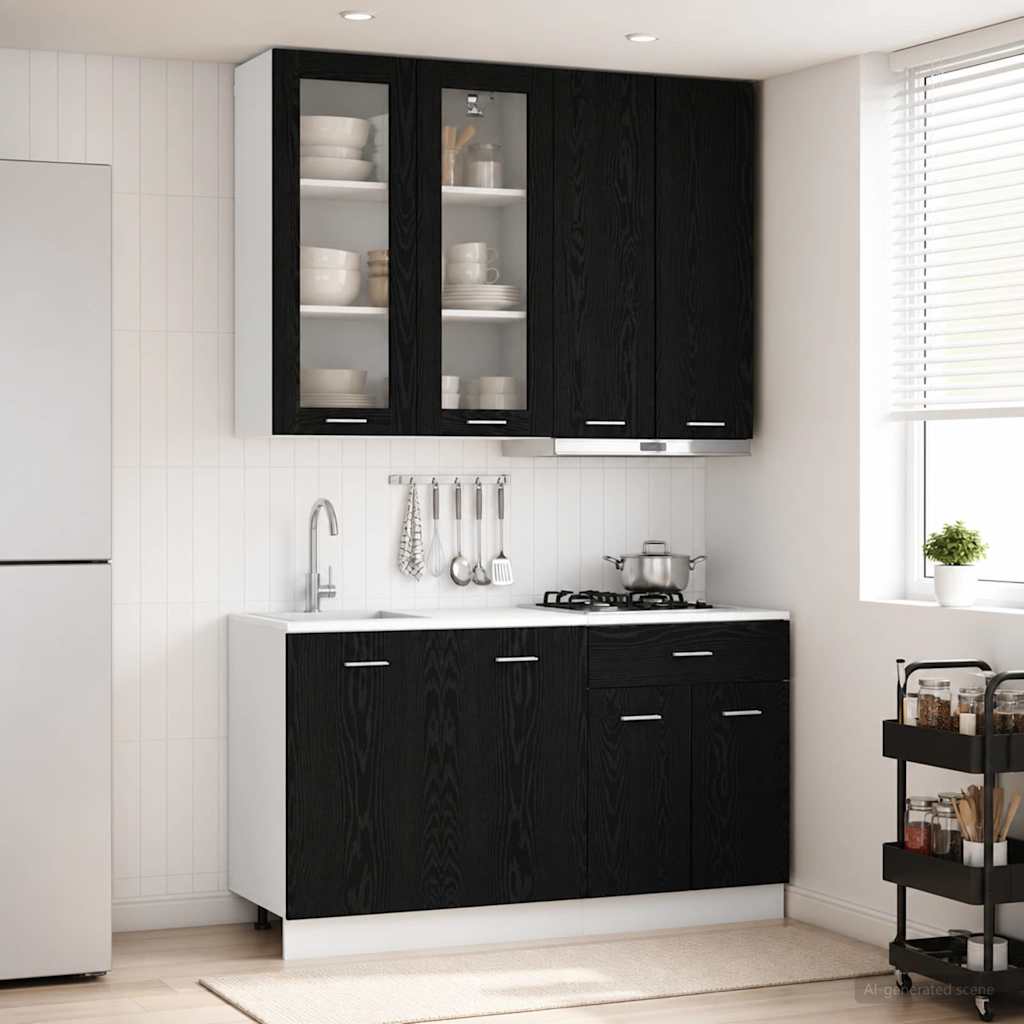 Køkken enhed LYON 4 pcs Sort eg Konstrueret træ