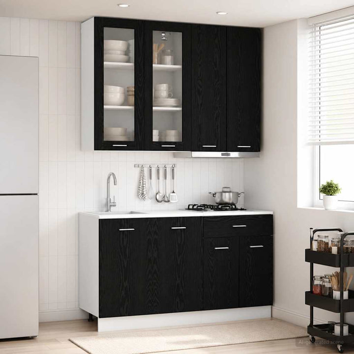 Køkken enhed LYON 4 pcs Sort eg Konstrueret træ