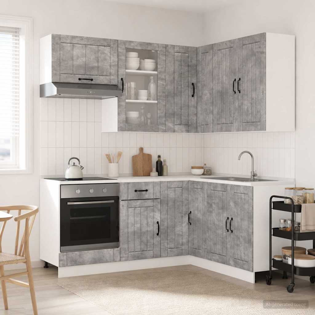 Køkken enhed LUCCA 8 pcs Betongrå Konstrueret træ