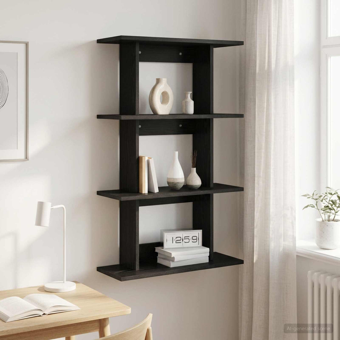 Væghylde Vægmonteret Sort eg 56 x 20 x 90 cm Konstrueret træ