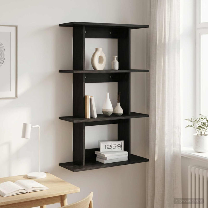 Væghylde Vægmonteret Sort eg 56 x 20 x 90 cm Konstrueret træ