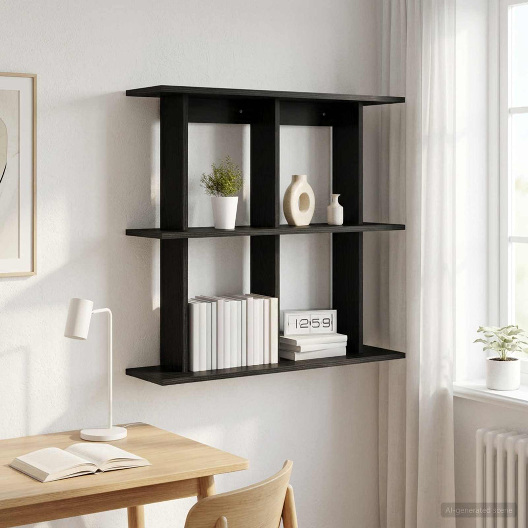 Væghylde Vægmonteret Sort eg 100 x 20 x 75 cm Konstrueret træ