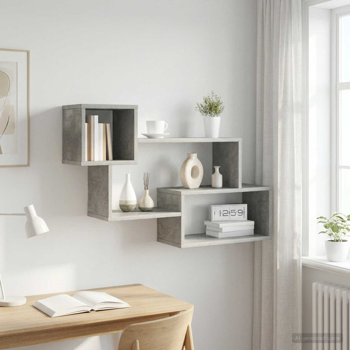 Svævende hylde Vægmonteret Betongrå 87 x 20 x 55 cm