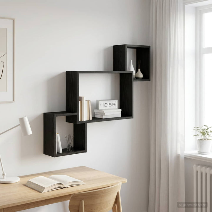 Væghylde Vægmonteret Sort eg 91,5 x 15 x 76 cm Konstrueret træ
