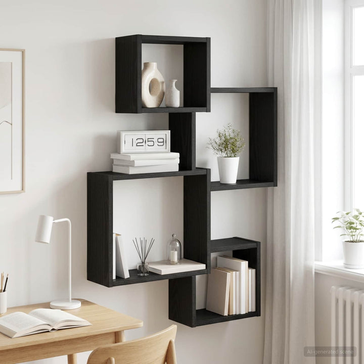 Væg Kub Hylder Vægmonteret Sort eg 64 x 13,5 x 91,5 cm