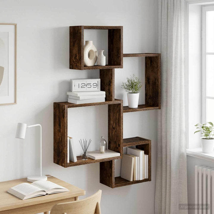 Væg Kub Hylder Vægmonteret Røget eg 64 x 13,5 x 91,5 cm