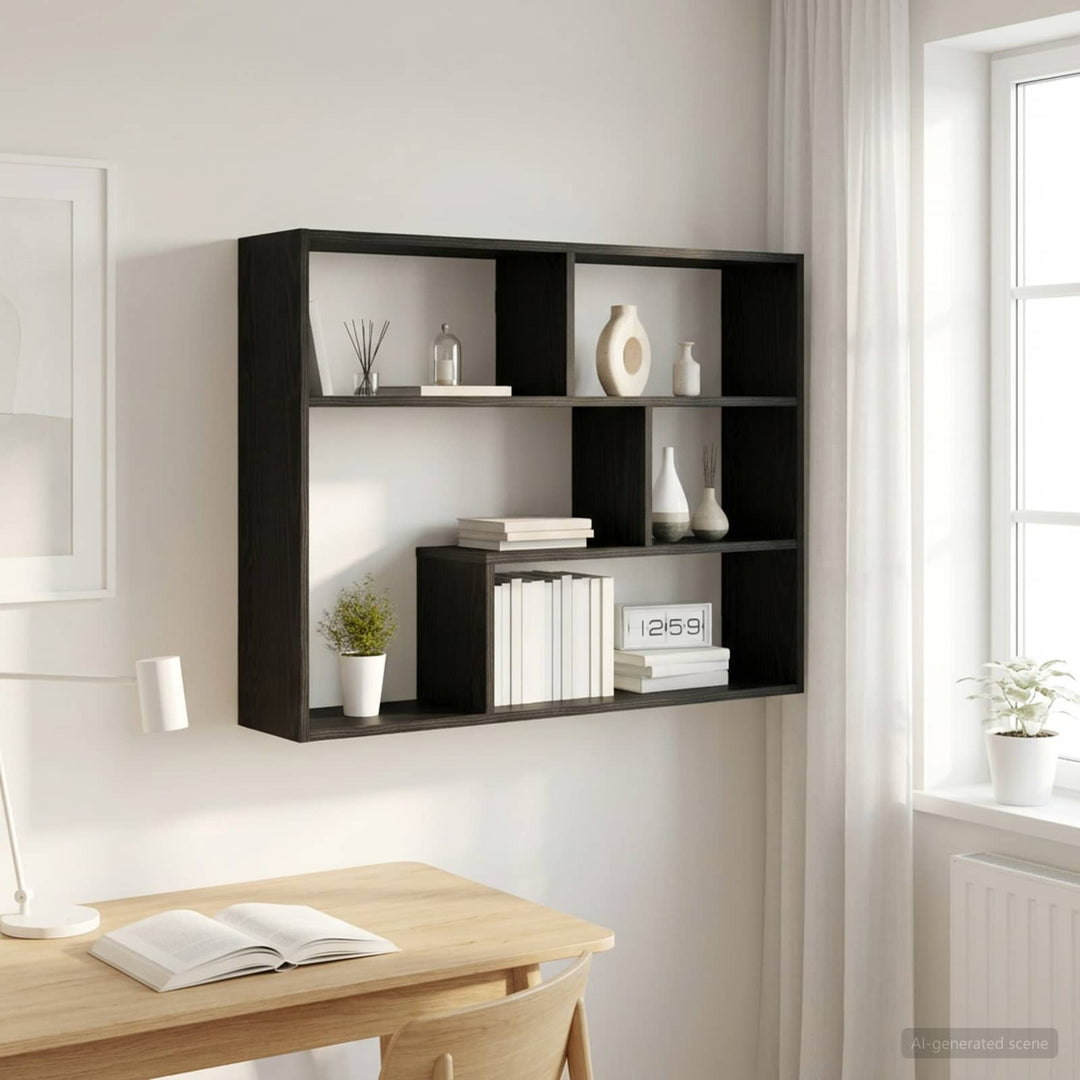 Væghylde Vægmonteret Sort eg 95 x 20 x 69,5 cm Konstrueret træ