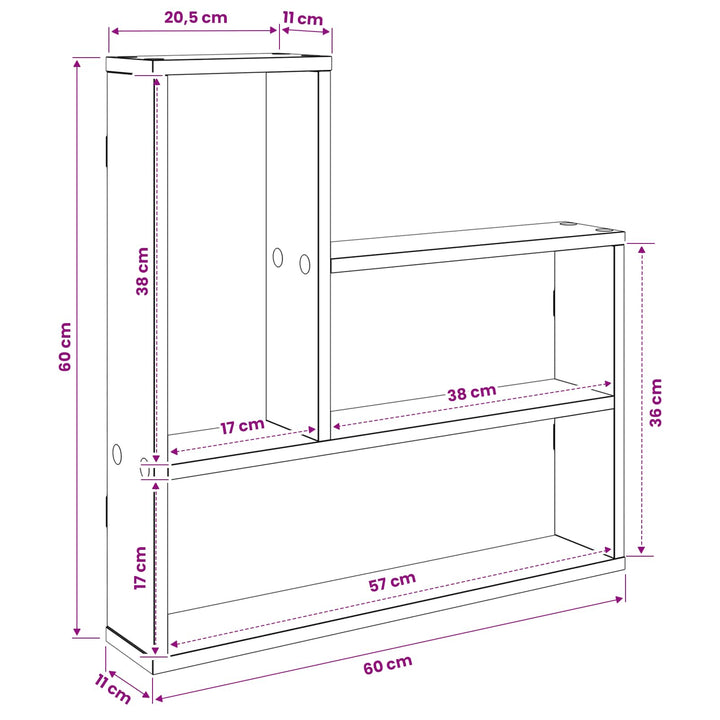 Væghylde Røget eg 60 x 11 x 60 cm Konstrueret træ