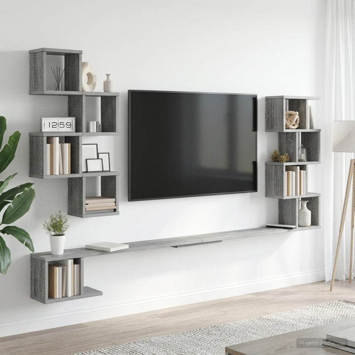 Væghængt TV-hylde Grå Sonoma 180 x 15 x 94 cm Konstrueret træ