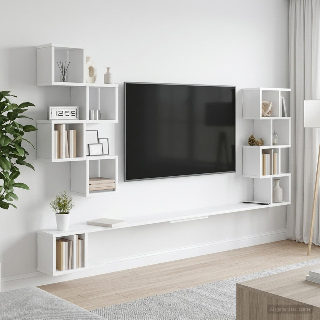 Væghængt TV-hylde Hvid 200 x 15 x 94 cm Konstrueret træ