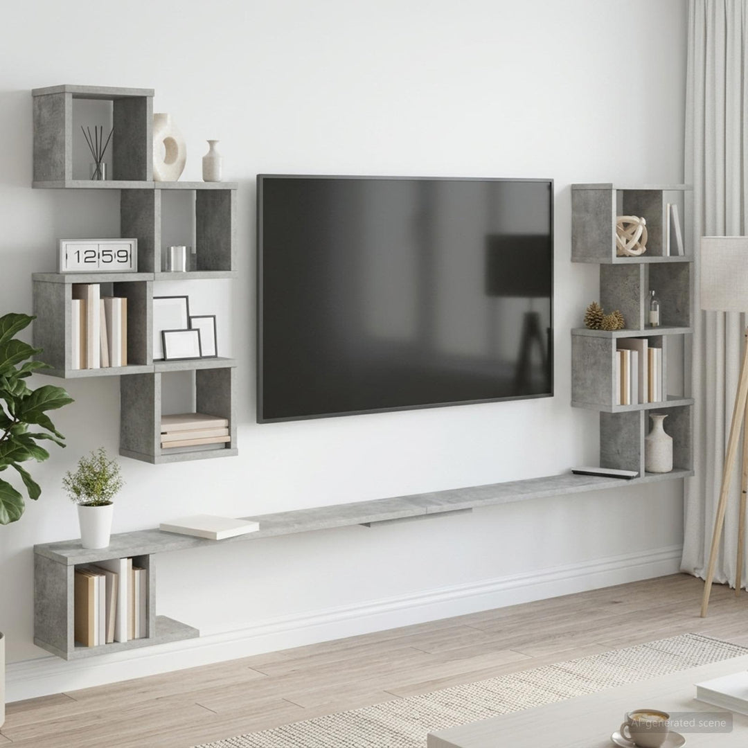 Væghængt TV-hylde Betongrå 200 x 15 x 94 cm Konstrueret træ