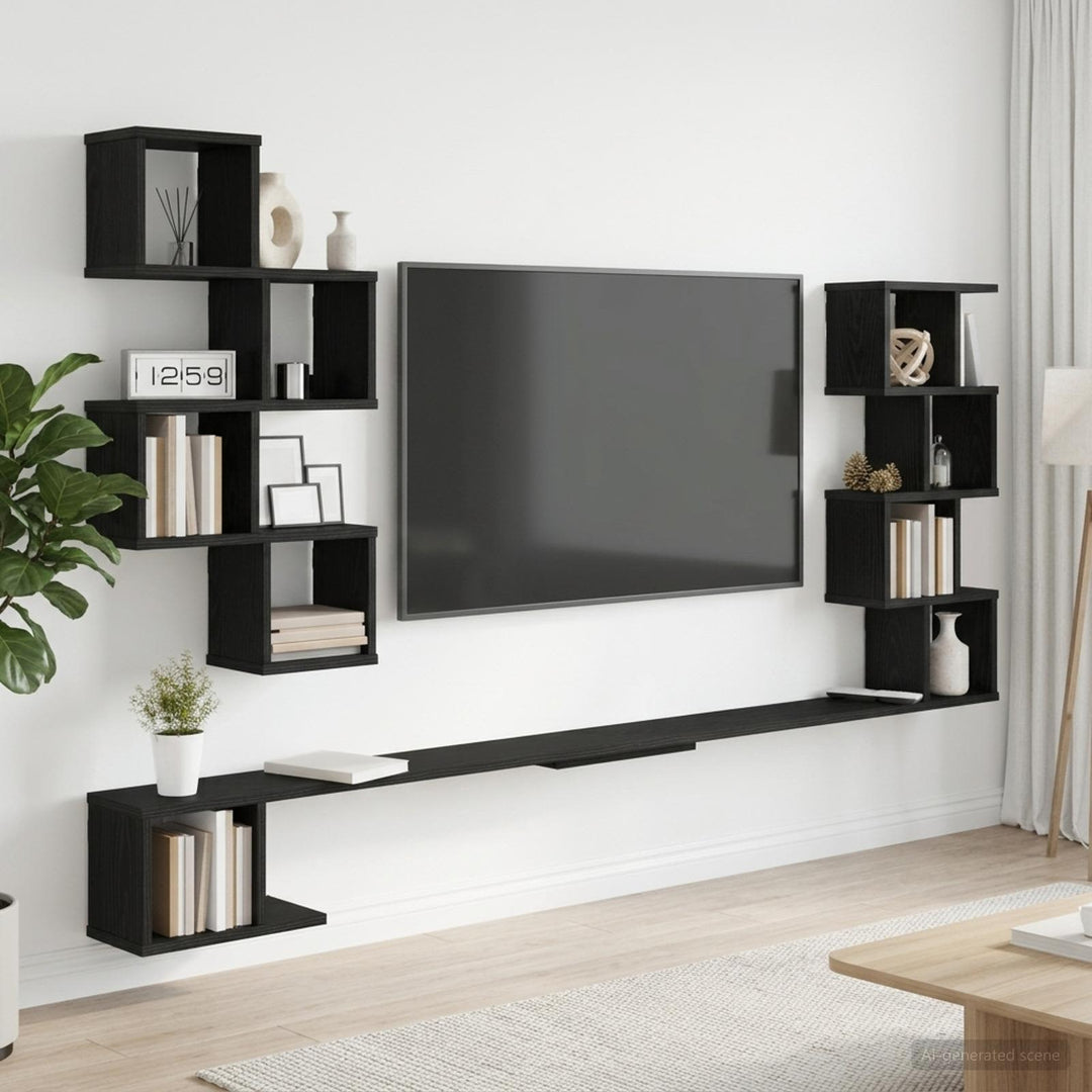 Væghængt TV-hylde Sort eg 160 x 15 x 94 cm Konstrueret træ