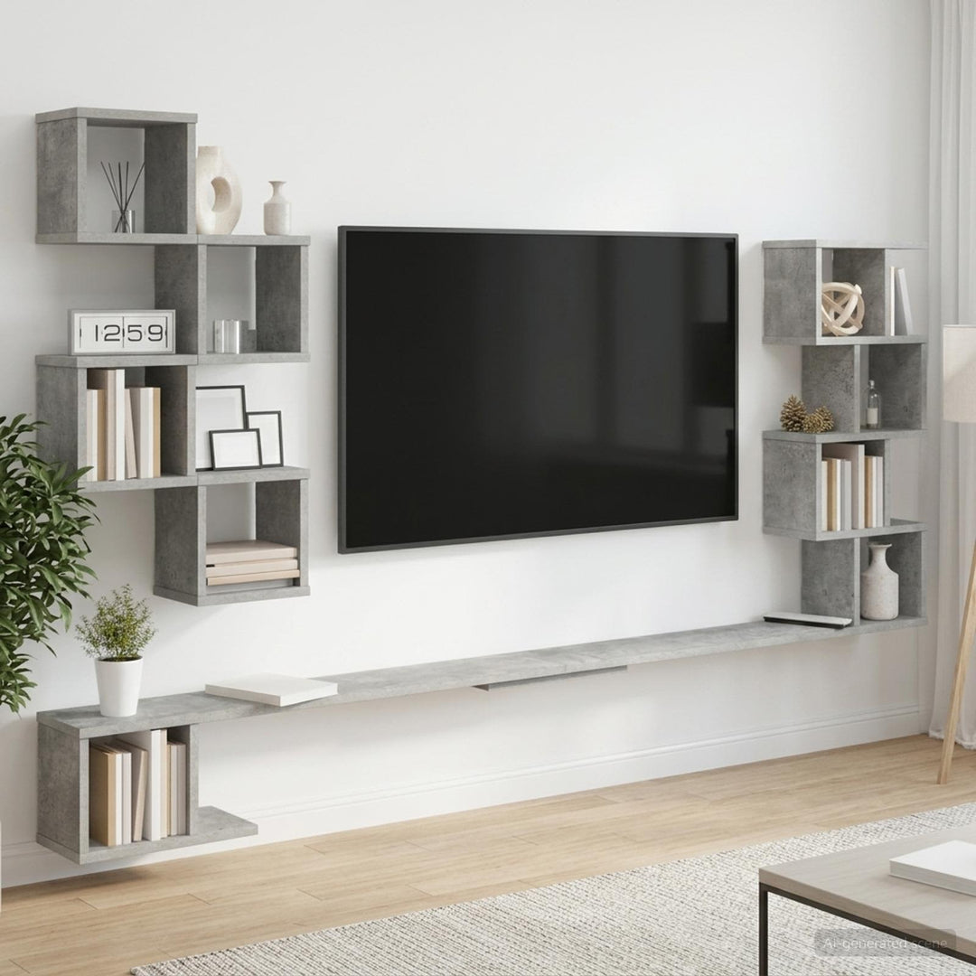 Væghængt TV-hylde Betongrå 160 x 15 x 94 cm Konstrueret træ