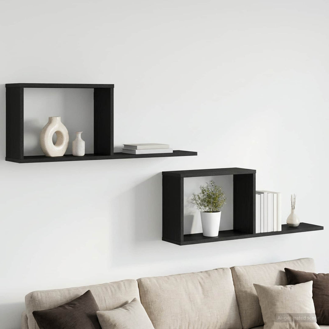 Svævehylder 2 stk. Sort eg 80 x 15 x 30 cm Konstrueret træ