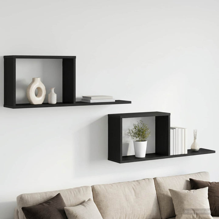 Svævehylder 2 stk. Sort eg 80 x 15 x 30 cm Konstrueret træ