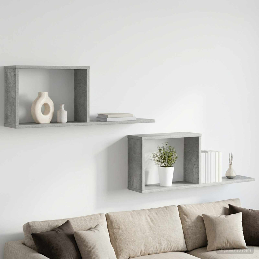 Svævehylder 2 pcs Betongrå 80 x 15 x 30 cm Konstrueret træ