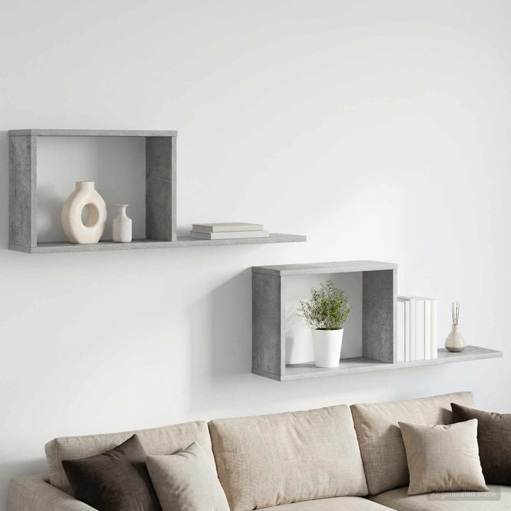 Svævehylder 2 pcs Betongrå 80 x 15 x 30 cm Konstrueret træ