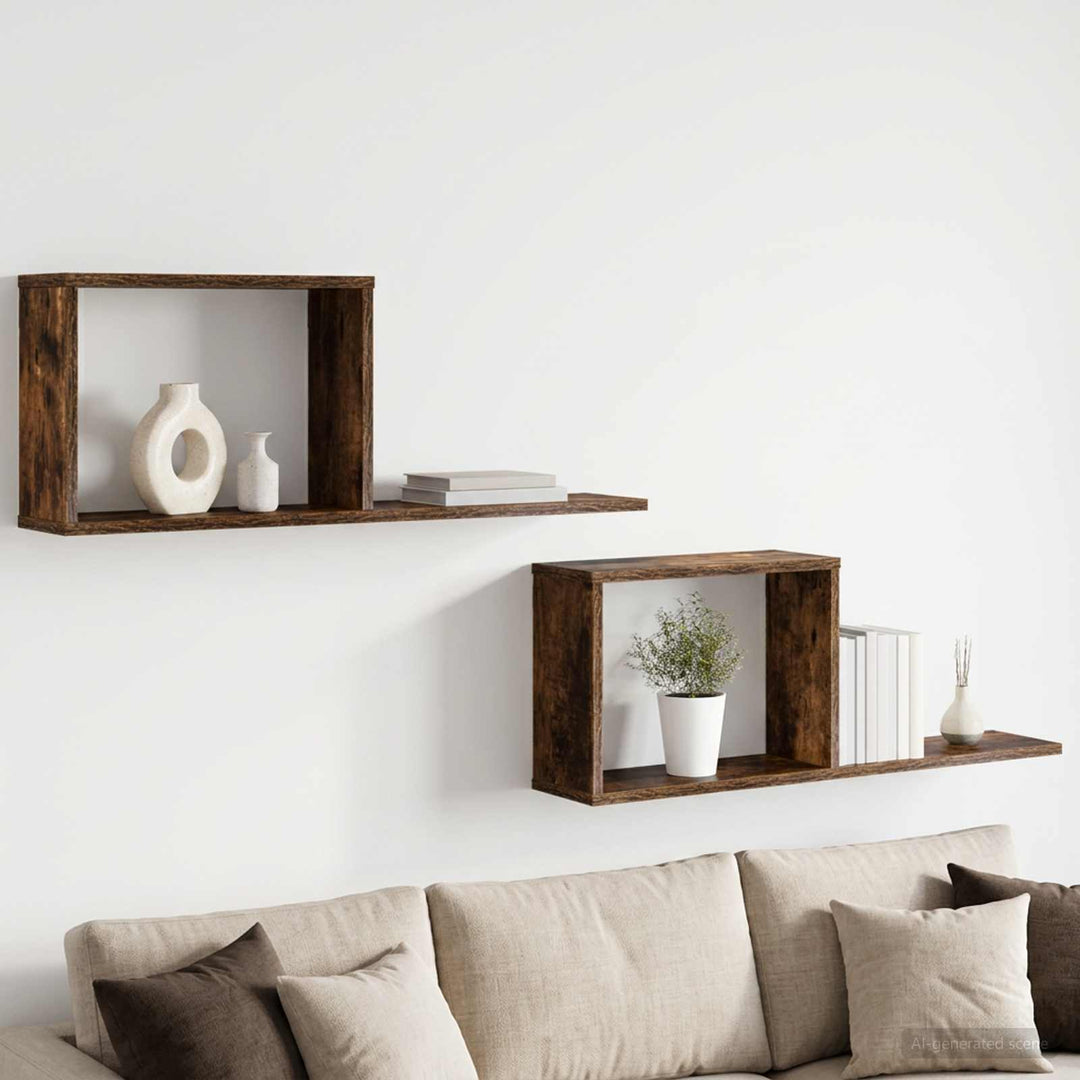 Svævehylder 2 pcs Røget eg 80 x 15 x 30 cm Konstrueret træ