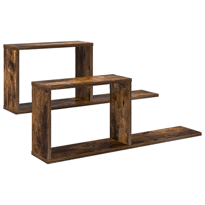Svævehylder 2 pcs Røget eg 80 x 15 x 30 cm Konstrueret træ