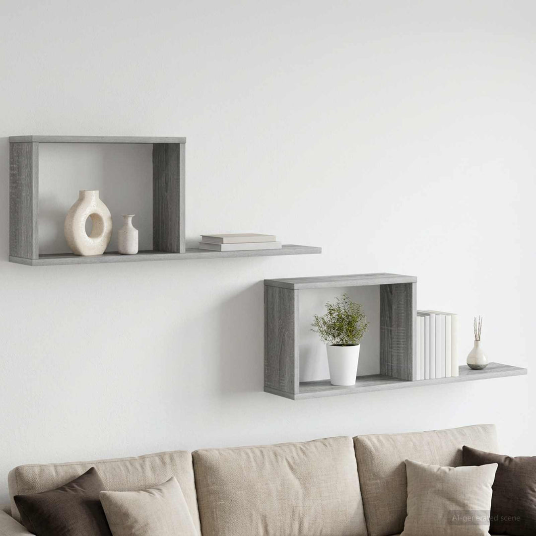 Svævehylder 2 pcs Grå Sonoma 80 x 15 x 30 cm Konstrueret træ