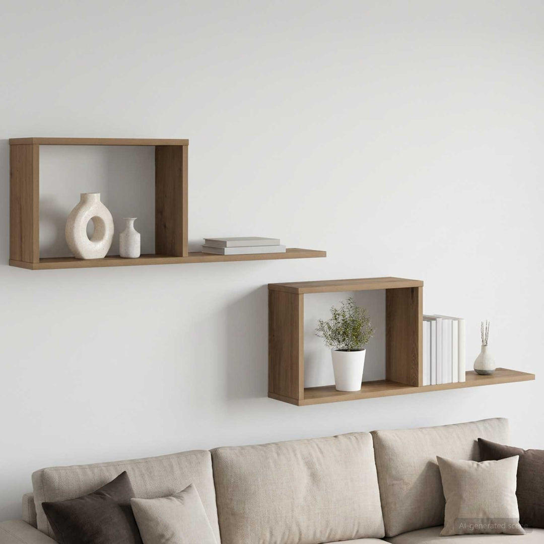 Svævehylder 2 pcs Artisan-eg 80 x 15 x 30 cm Konstrueret træ