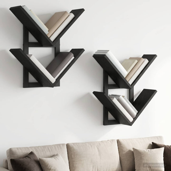 Væghængt Flydende Hylde 2 pcs Sort eg 43 x 15 x 47 cm