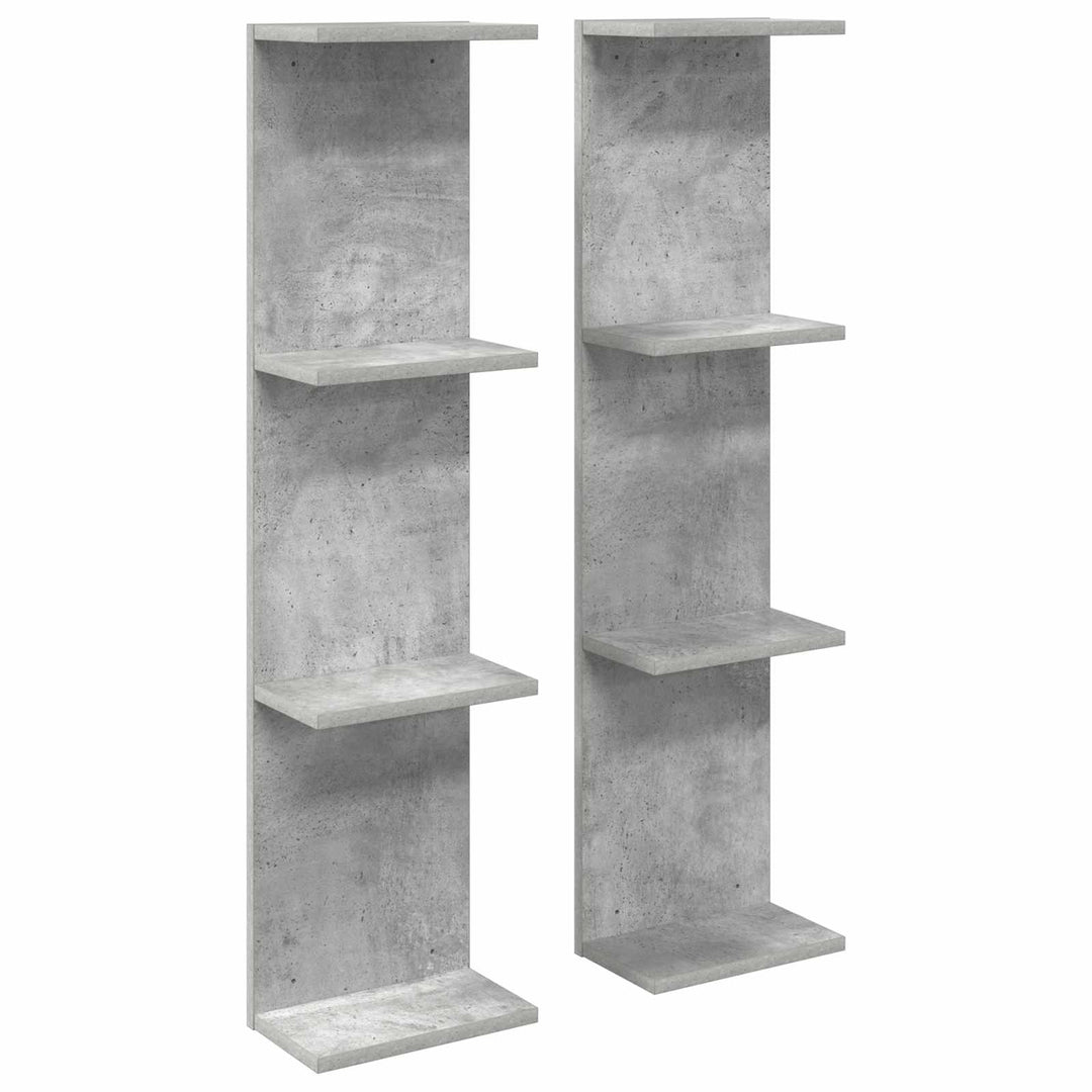Væghylde 2 pcs Betongrå 25 x 15 x 100 cm Konstrueret træ