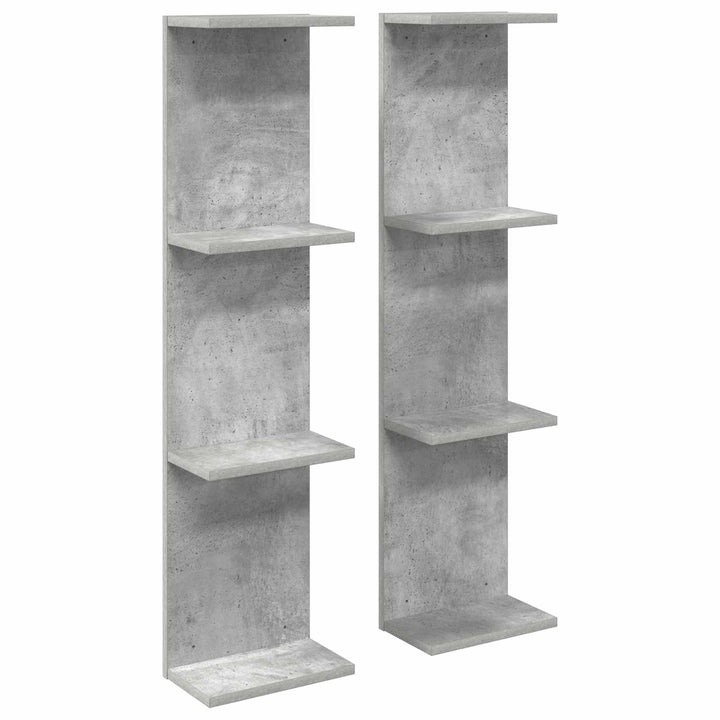 Væghylde 2 pcs Betongrå 25 x 15 x 100 cm Konstrueret træ
