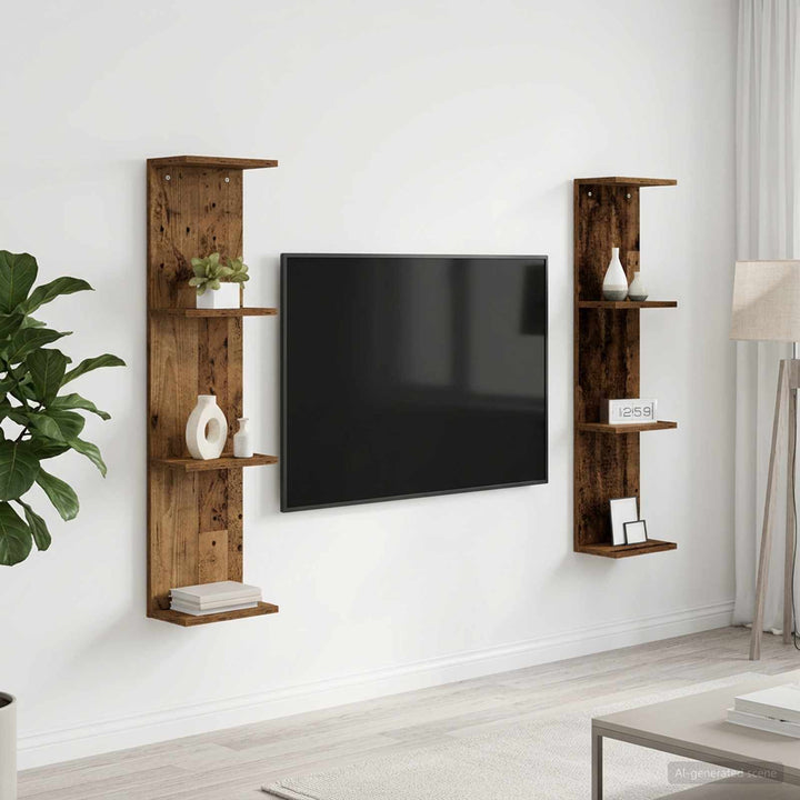 Væghylde 2 stk. Gammelt træ 25 x 15 x 100 cm Konstrueret træ