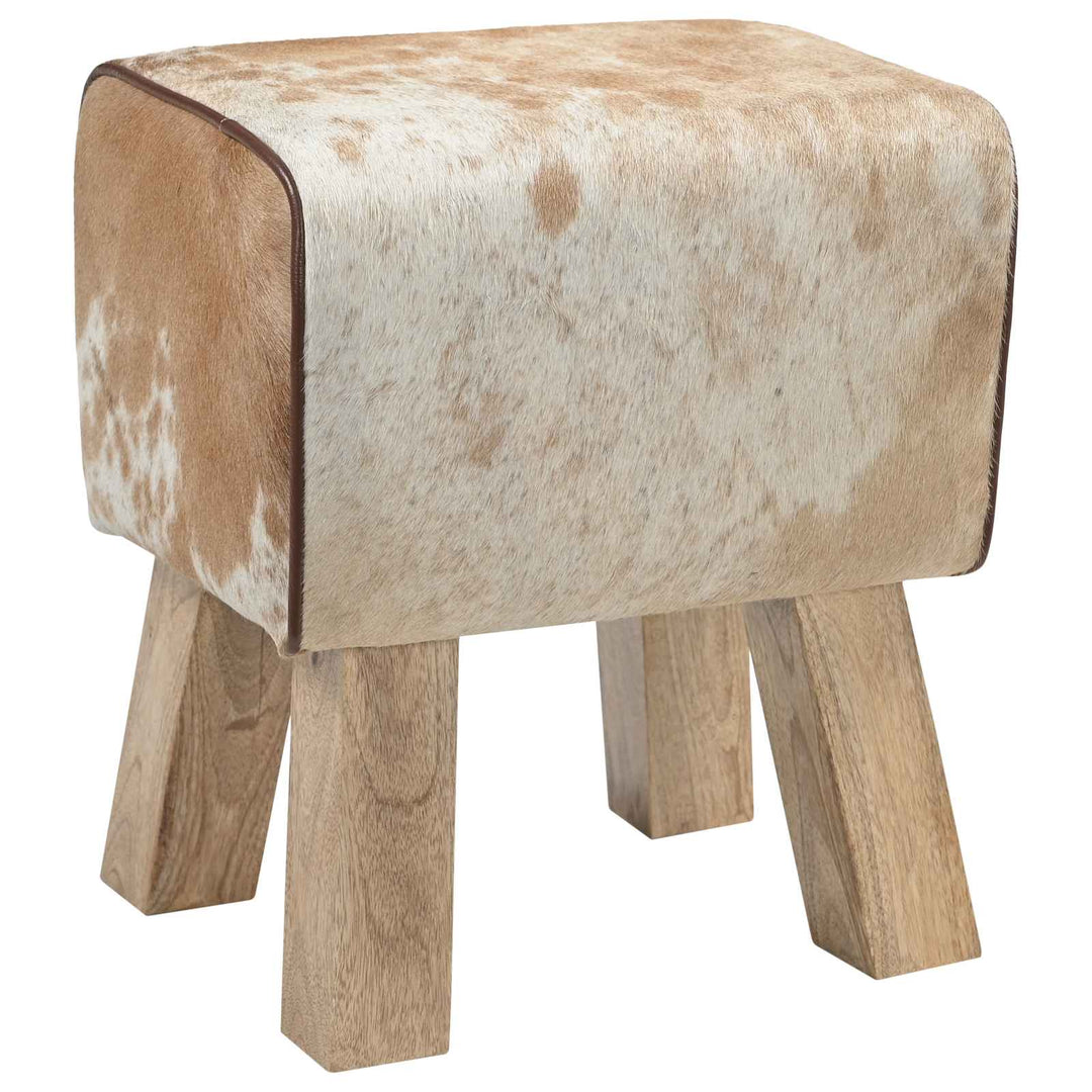 bænk 40 x 30 x 45 cm Ægte Læder Brun og hvid