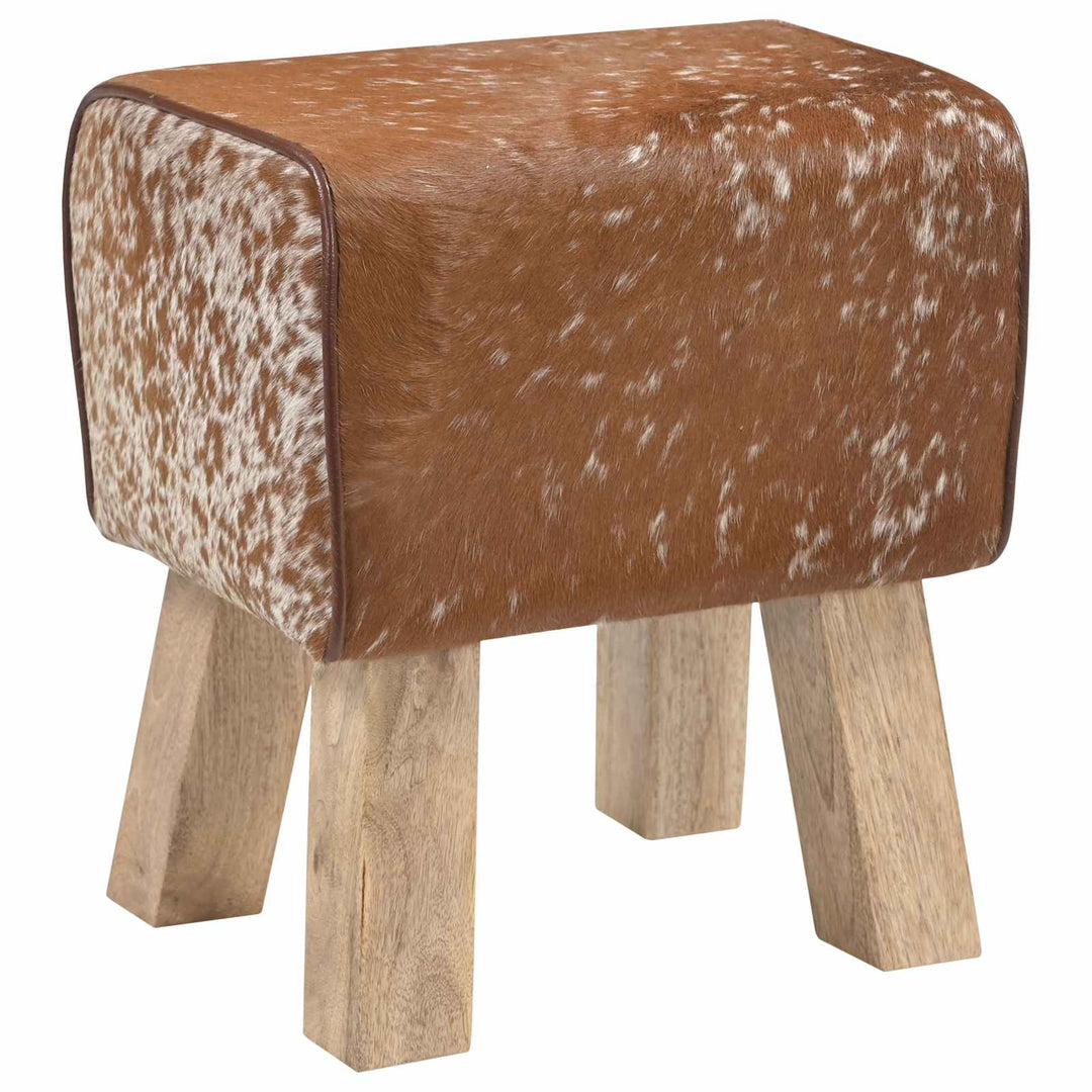bænk 40 x 30 x 45 cm Ægte Læder Brun og hvid
