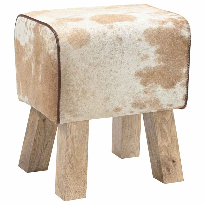 bænk 40 x 30 x 45 cm Ægte Læder Brun og hvid