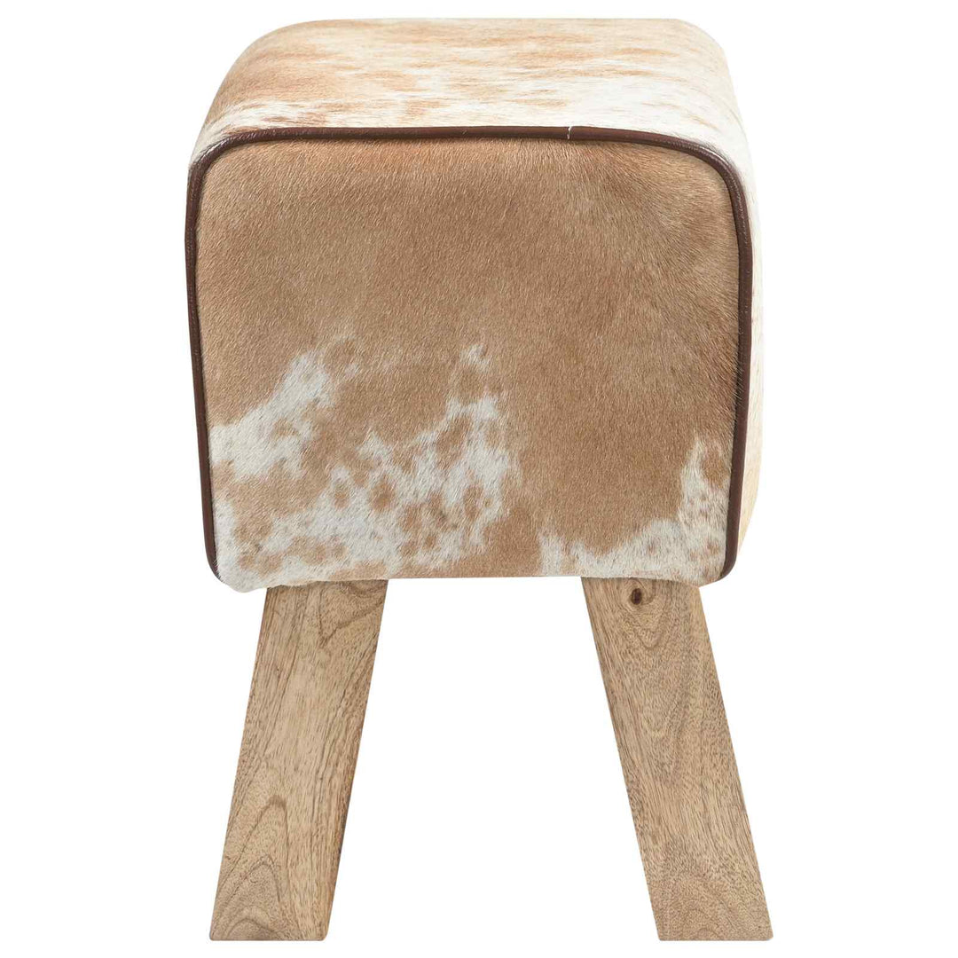 bænk 40 x 30 x 45 cm Ægte Læder Brun og hvid