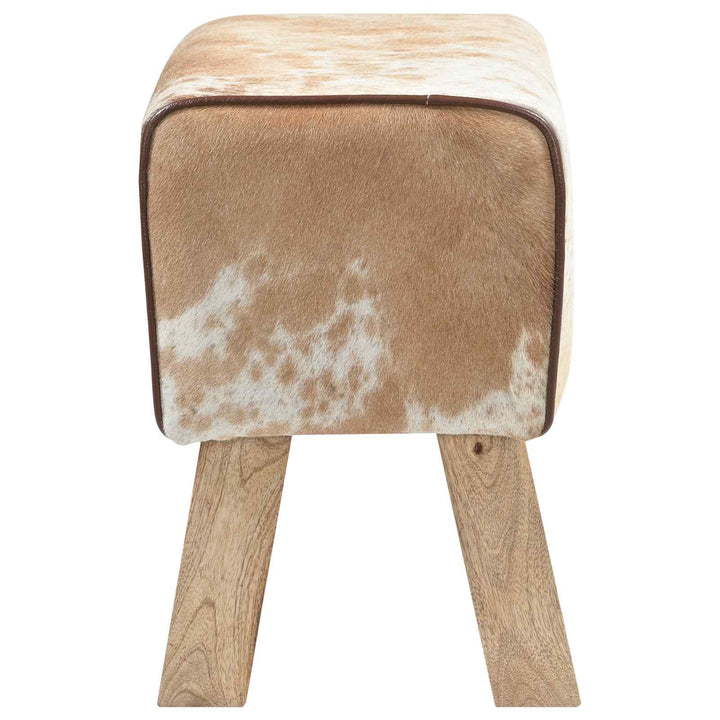 bænk 40 x 30 x 45 cm Ægte Læder Brun og hvid