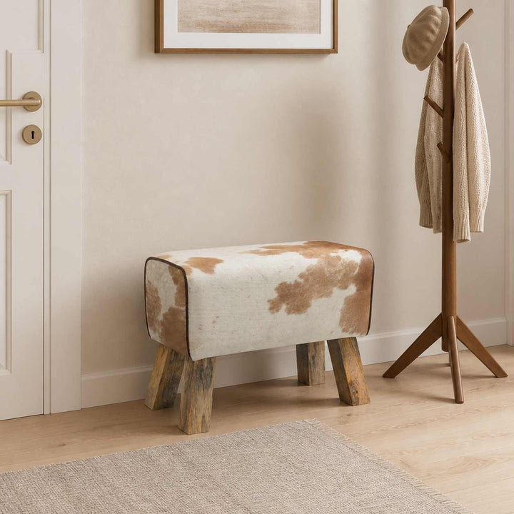 bænk 60 x 30 x 45 cm Ægte Læder Brun og hvid