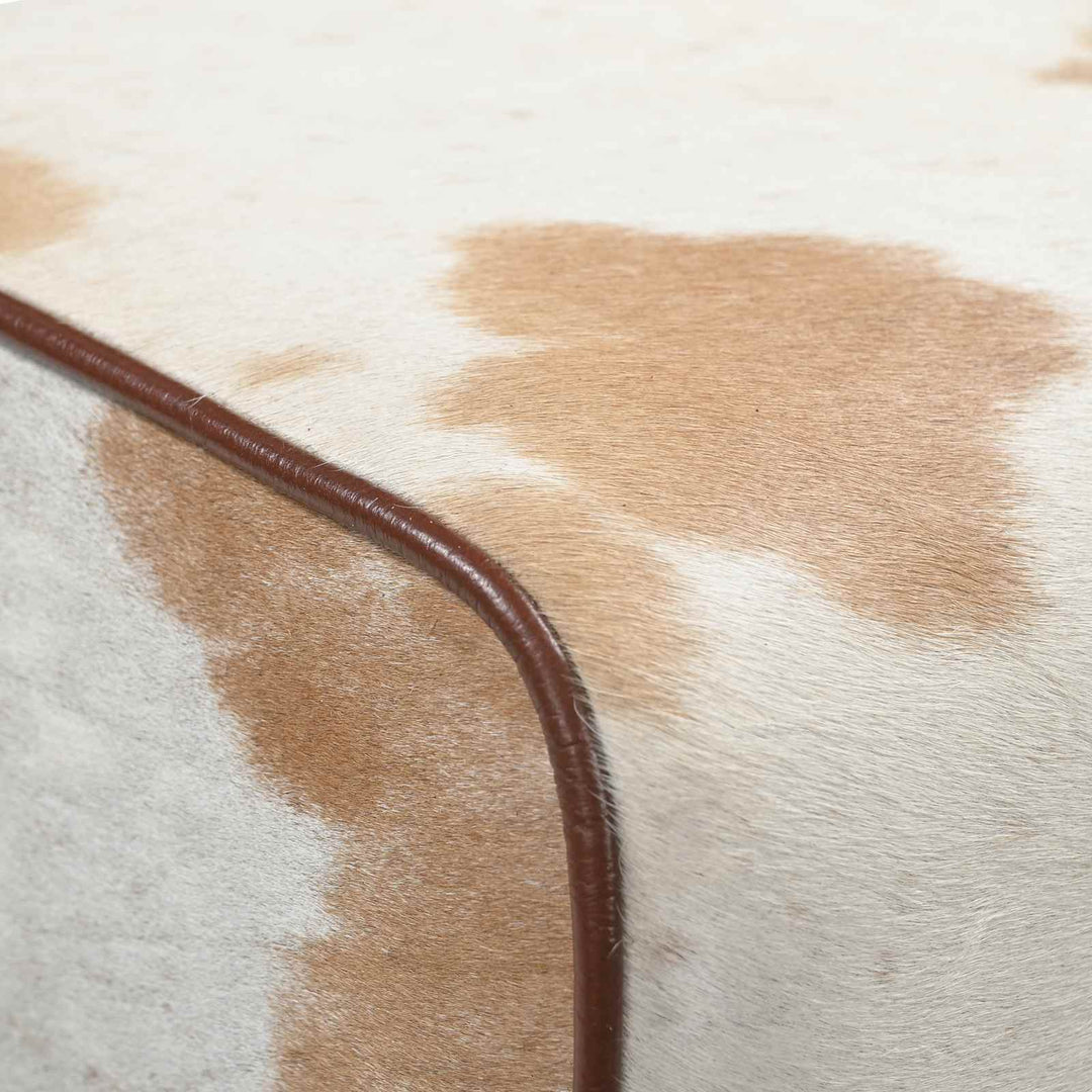 bænk 60 x 30 x 45 cm Ægte Læder Brun og hvid