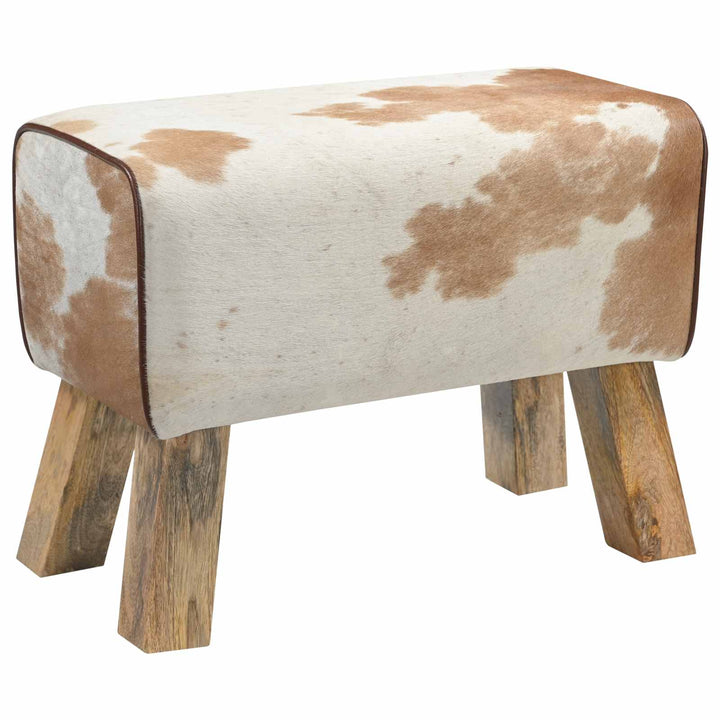 bænk 60 x 30 x 45 cm Ægte Læder Brun og hvid