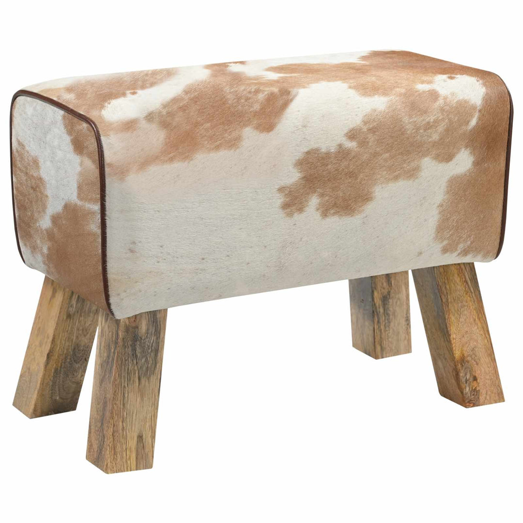 bænk 60 x 30 x 45 cm Ægte Læder Brun og hvid