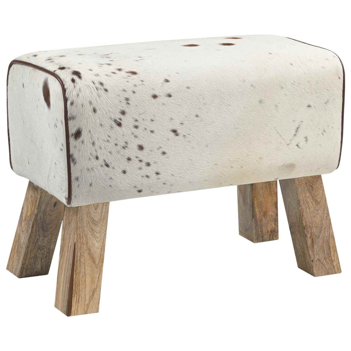 bænk 60 x 30 x 45 cm Ægte Læder Brun og hvid