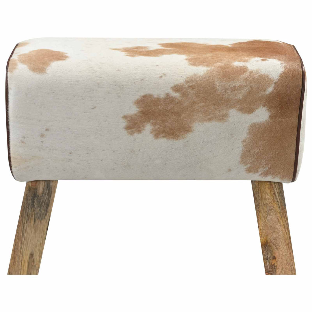 bænk 60 x 30 x 45 cm Ægte Læder Brun og hvid