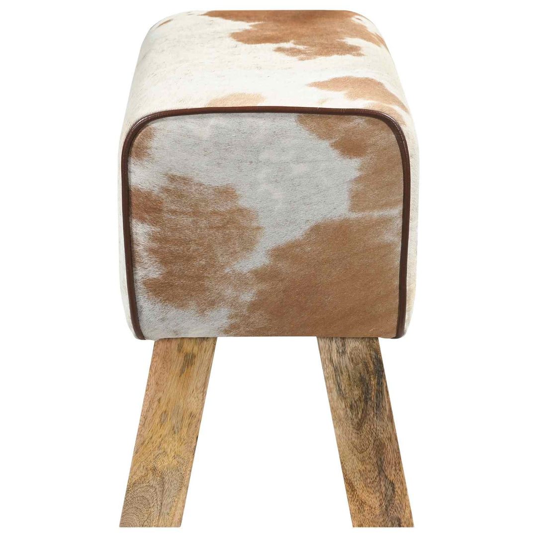 bænk 60 x 30 x 45 cm Ægte Læder Brun og hvid