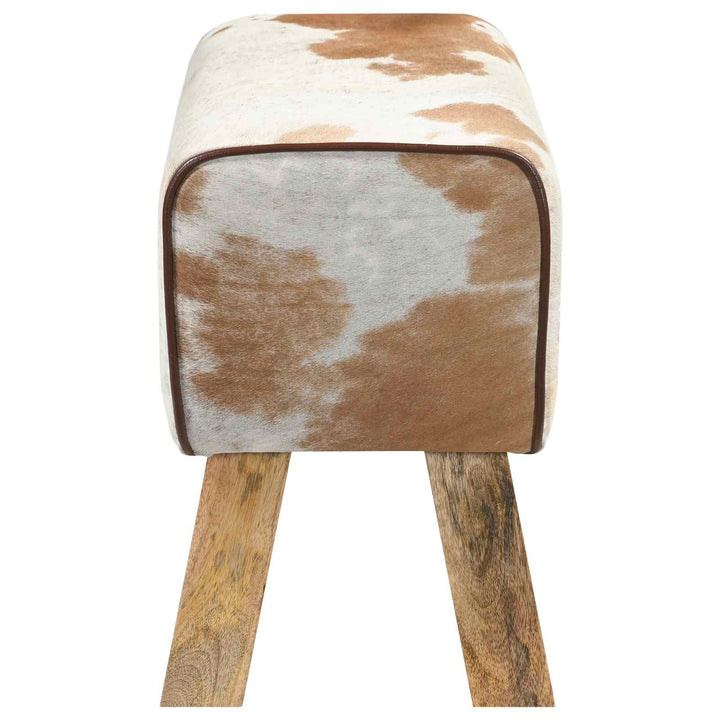 bænk 60 x 30 x 45 cm Ægte Læder Brun og hvid