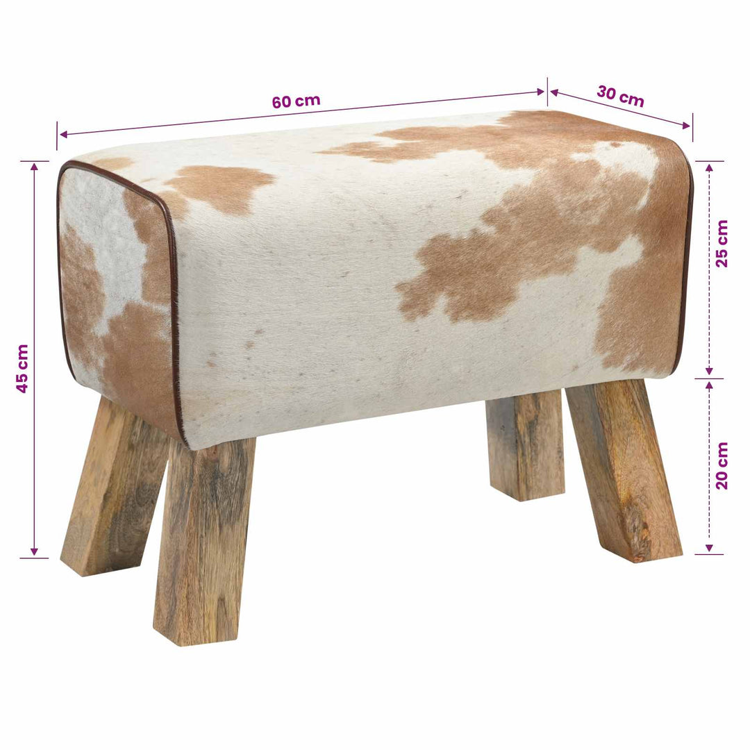 bænk 60 x 30 x 45 cm Ægte Læder Brun og hvid